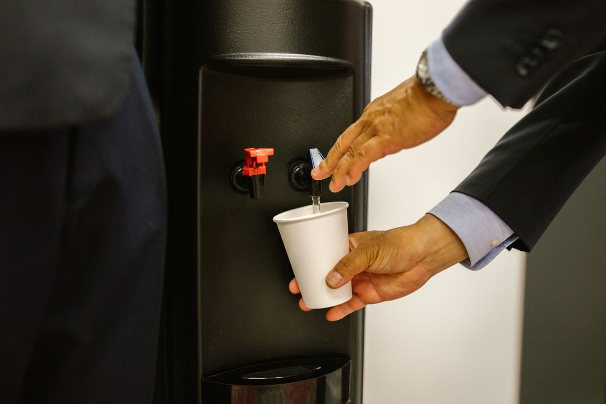 Bottleless filtered water cooler with hot, cold, and sparkling options for offices